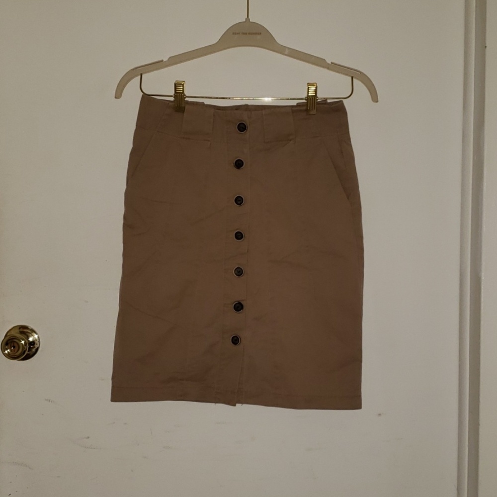 Tan Zara Button-Up Skirt with Belt Loops